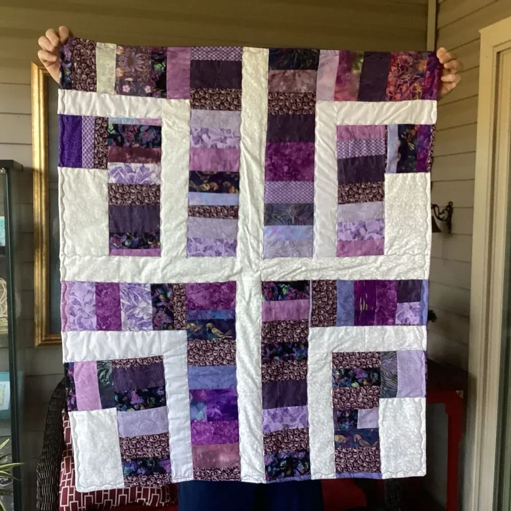 NWT. Handcrafted Purple and White Patchwork Quilt